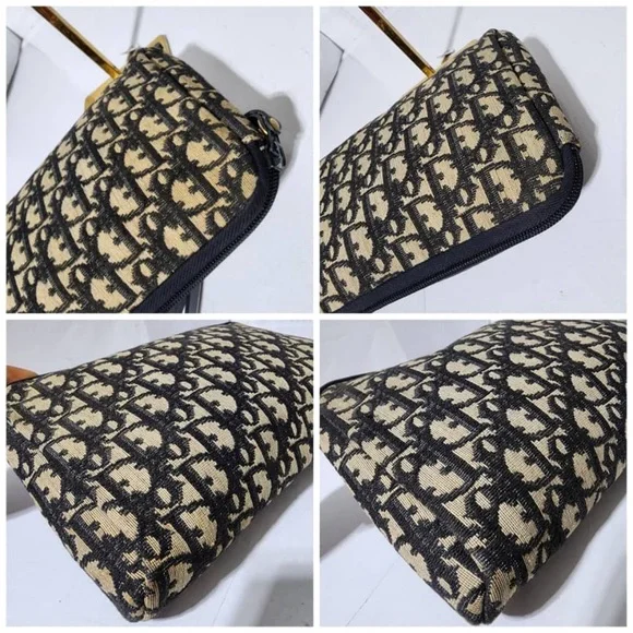 Authentic CHRISTIAN DIOR Vintage Monogram Wristlet Clutch Navy Blue/Beige - Picture 7 of 14
